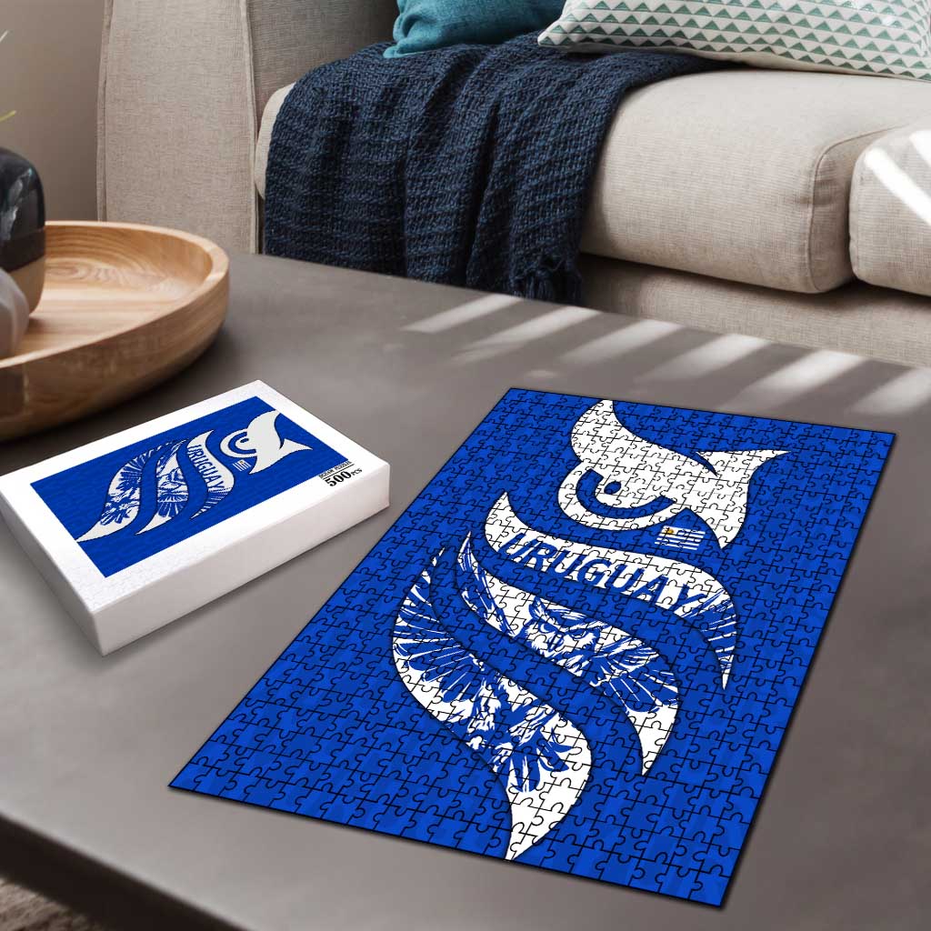 Uruguay Puzzle with Owl Illustration Blue White Abstract Motion Design - Wonder Print Shop