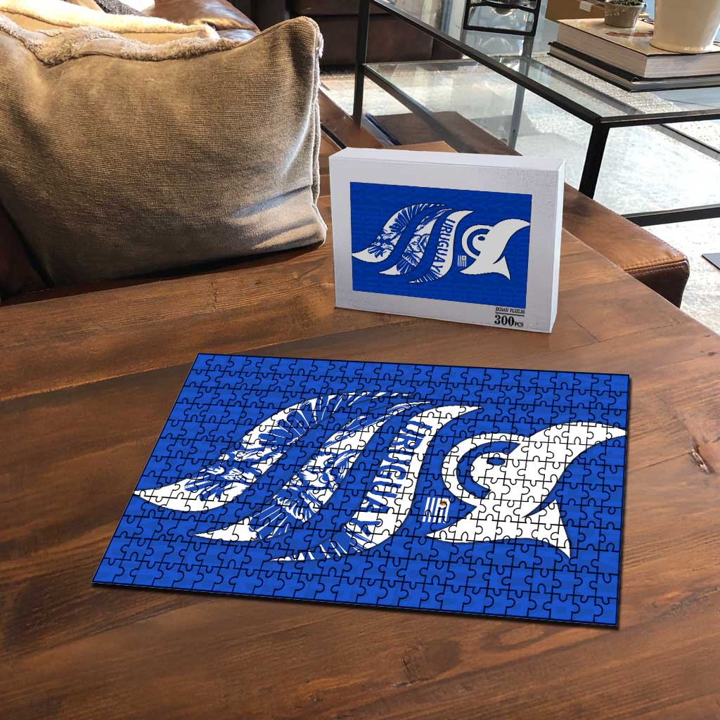 Uruguay Puzzle with Owl Illustration Blue White Abstract Motion Design - Wonder Print Shop