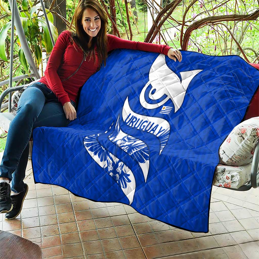 Uruguay Quilt with Owl Illustration Blue White Abstract Motion Design - Wonder Print Shop