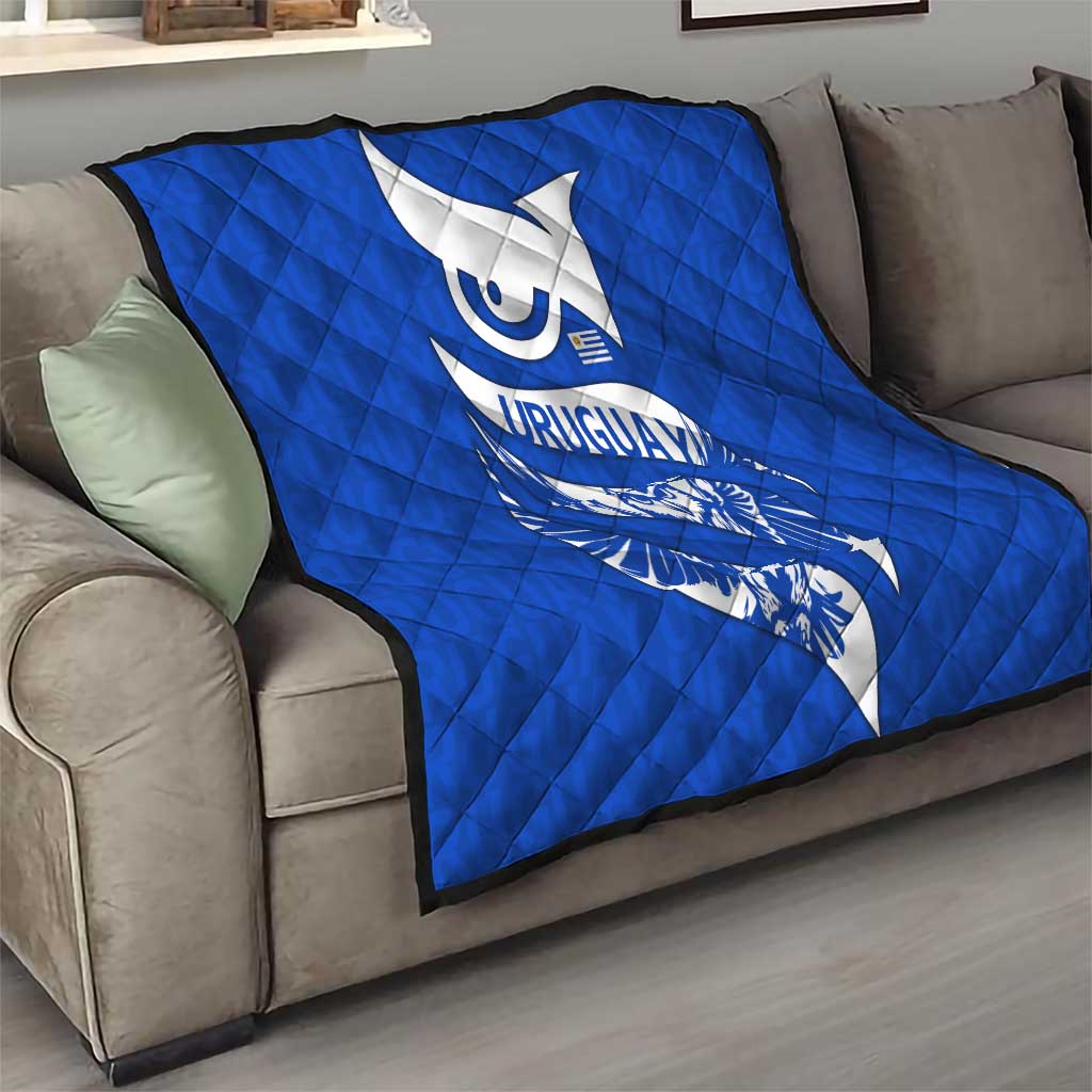 Uruguay Quilt with Owl Illustration Blue White Abstract Motion Design - Wonder Print Shop