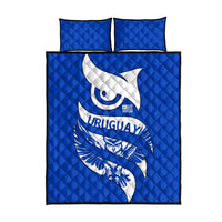Uruguay Quilt Bed Set with Owl Illustration Blue White Abstract Motion Design - Wonder Print Shop