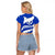 Uruguay Raglan Cropped T Shirt with Owl Illustration Blue White Abstract Motion Design - Wonder Print Shop