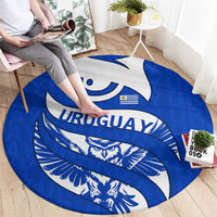 Uruguay Round Carpet with Owl Illustration Blue White Abstract Motion Design - Wonder Print Shop