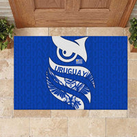 Uruguay Rubber Doormat with Owl Illustration Blue White Abstract Motion Design - Wonder Print Shop