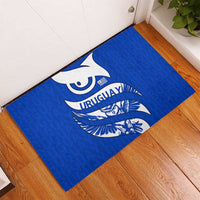 Uruguay Rubber Doormat with Owl Illustration Blue White Abstract Motion Design - Wonder Print Shop