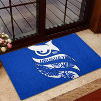 Uruguay Rubber Doormat with Owl Illustration Blue White Abstract Motion Design - Wonder Print Shop