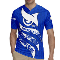 Uruguay Rugby Jersey with Owl Illustration Blue White Abstract Motion Design - Wonder Print Shop