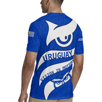 Uruguay Rugby Jersey with Owl Illustration Blue White Abstract Motion Design - Wonder Print Shop
