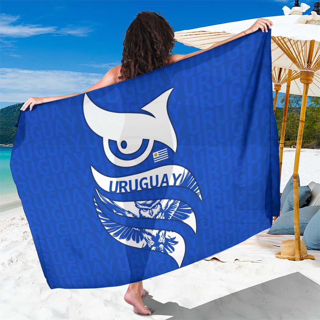Uruguay Sarong with Owl Illustration Blue White Abstract Motion Design - Wonder Print Shop