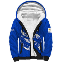 Uruguay Sherpa Hoodie with Owl Illustration Blue White Abstract Motion Design - Wonder Print Shop