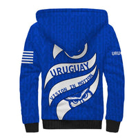 Uruguay Sherpa Hoodie with Owl Illustration Blue White Abstract Motion Design - Wonder Print Shop