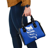 Uruguay Shoulder Handbag with Owl Illustration Blue White Abstract Motion Design - Wonder Print Shop