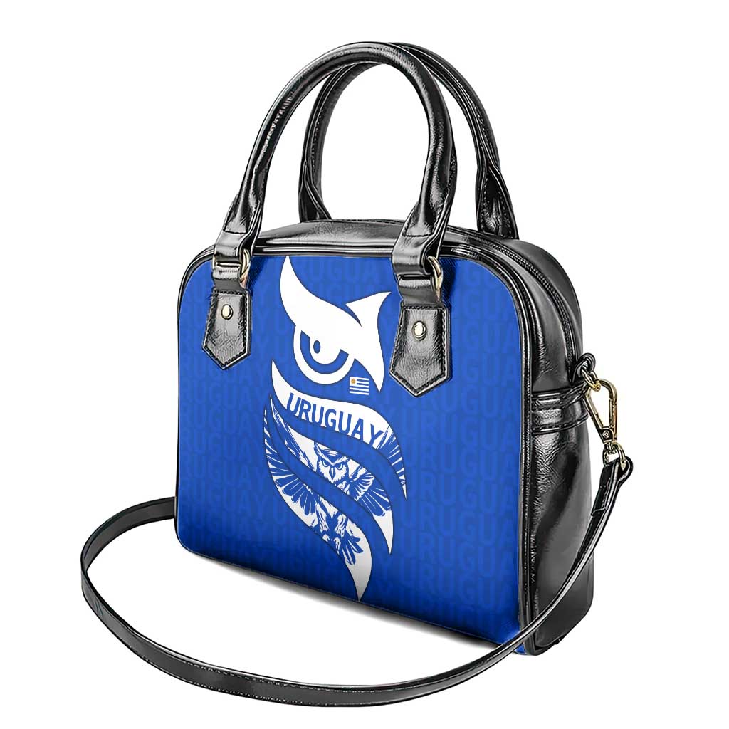 Uruguay Shoulder Handbag with Owl Illustration Blue White Abstract Motion Design - Wonder Print Shop