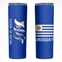 Uruguay Skinny Tumbler with Owl Illustration Blue White Abstract Motion Design - Wonder Print Shop