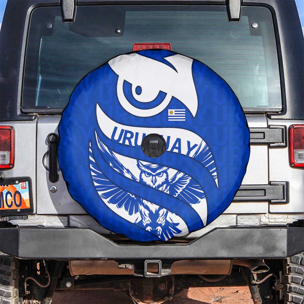 Uruguay Spare Tire Cover with Owl Illustration Blue White Abstract Motion Design - Wonder Print Shop