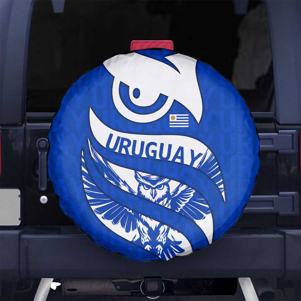 Uruguay Spare Tire Cover with Owl Illustration Blue White Abstract Motion Design - Wonder Print Shop