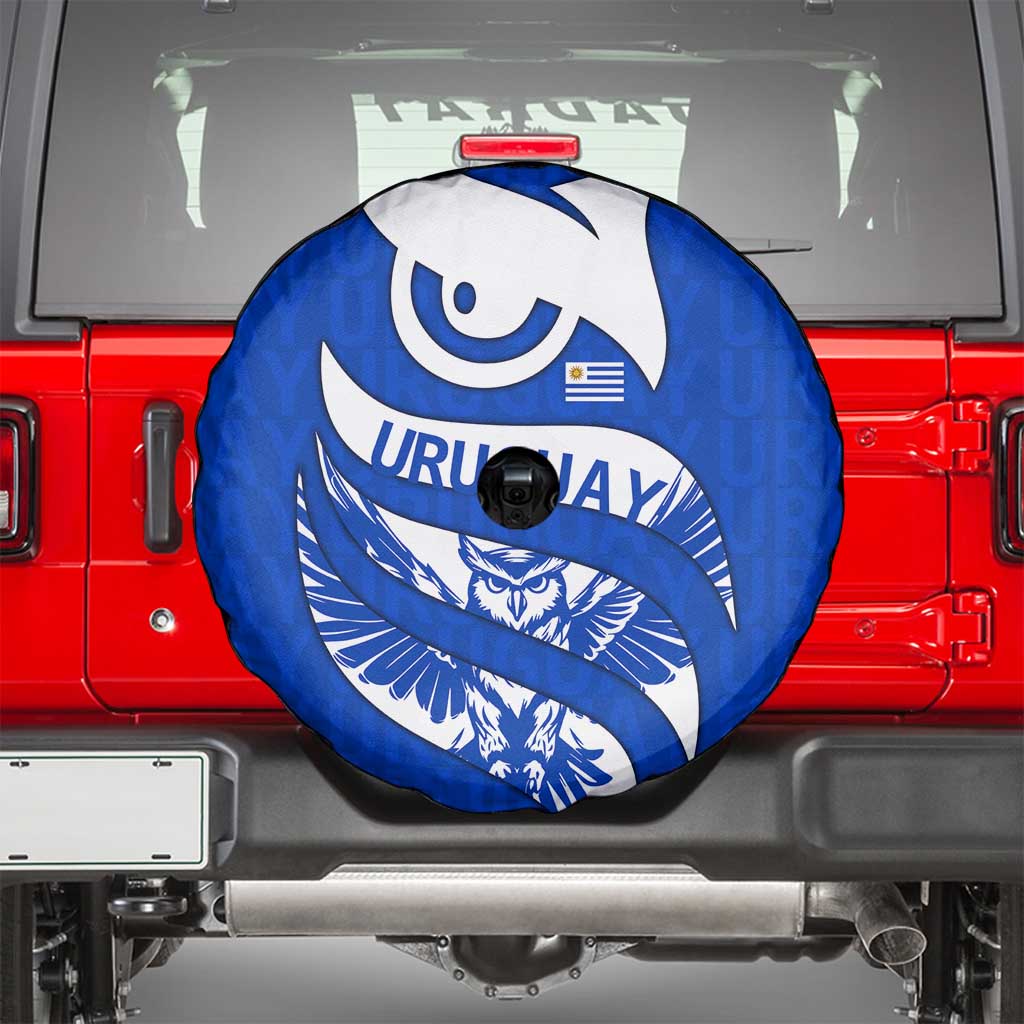 Uruguay Spare Tire Cover with Owl Illustration Blue White Abstract Motion Design - Wonder Print Shop