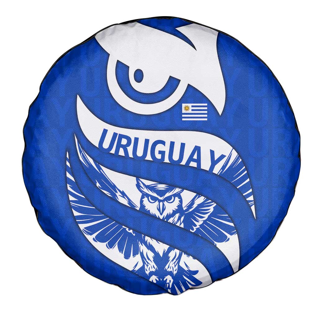 Uruguay Spare Tire Cover with Owl Illustration Blue White Abstract Motion Design - Wonder Print Shop