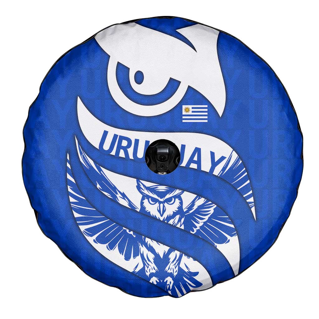 Uruguay Spare Tire Cover with Owl Illustration Blue White Abstract Motion Design - Wonder Print Shop