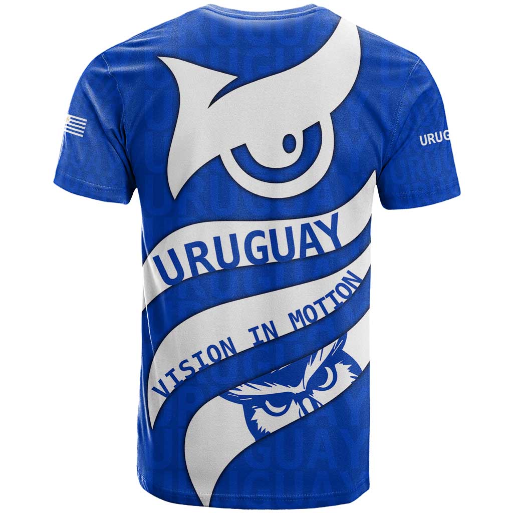 Uruguay T Shirt with Owl Illustration Blue White Abstract Motion Design - Wonder Print Shop