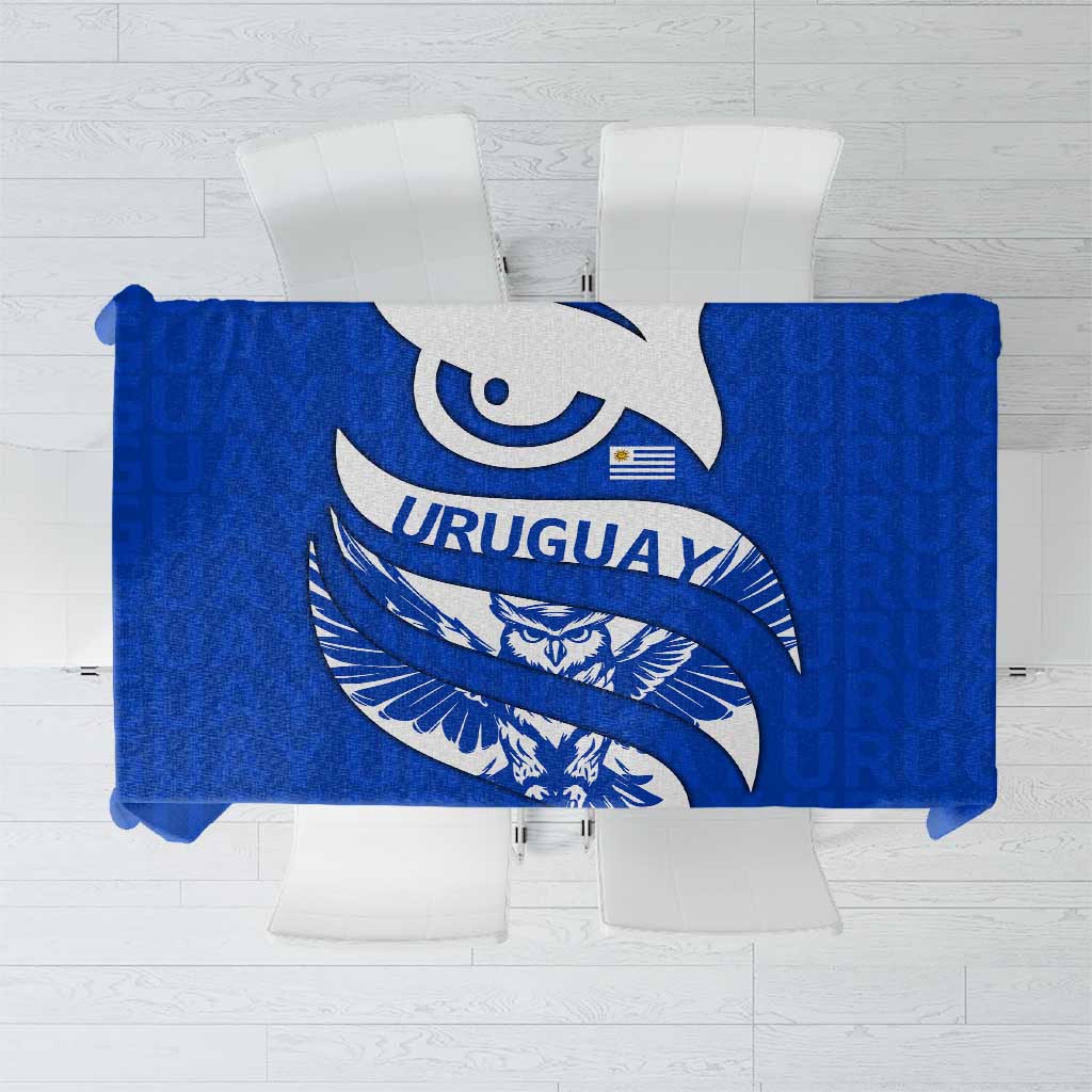 Uruguay Tablecloth with Owl Illustration Blue White Abstract Motion Design - Wonder Print Shop