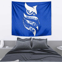Uruguay Tapestry with Owl Illustration Blue White Abstract Motion Design - Wonder Print Shop