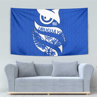 Uruguay Tapestry with Owl Illustration Blue White Abstract Motion Design - Wonder Print Shop