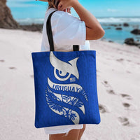 Uruguay Tote Bag with Owl Illustration Blue White Abstract Motion Design - Wonder Print Shop