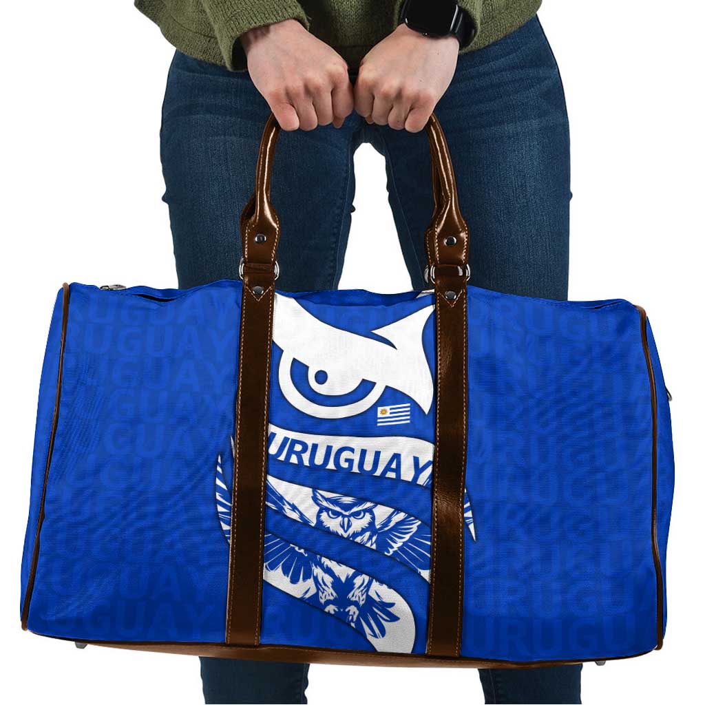 Uruguay Travel Bag with Owl Illustration Blue White Abstract Motion Design - Wonder Print Shop
