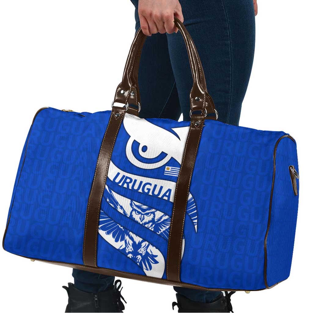 Uruguay Travel Bag with Owl Illustration Blue White Abstract Motion Design - Wonder Print Shop
