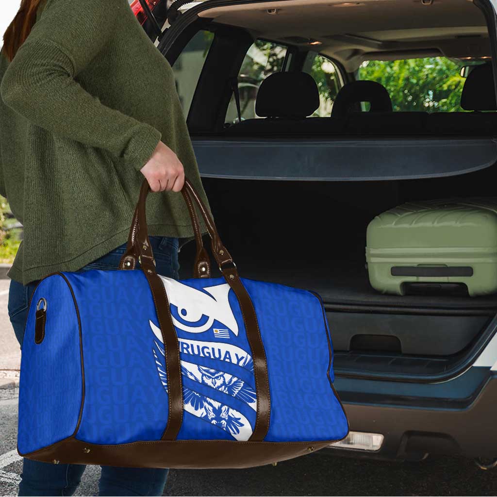 Uruguay Travel Bag with Owl Illustration Blue White Abstract Motion Design - Wonder Print Shop