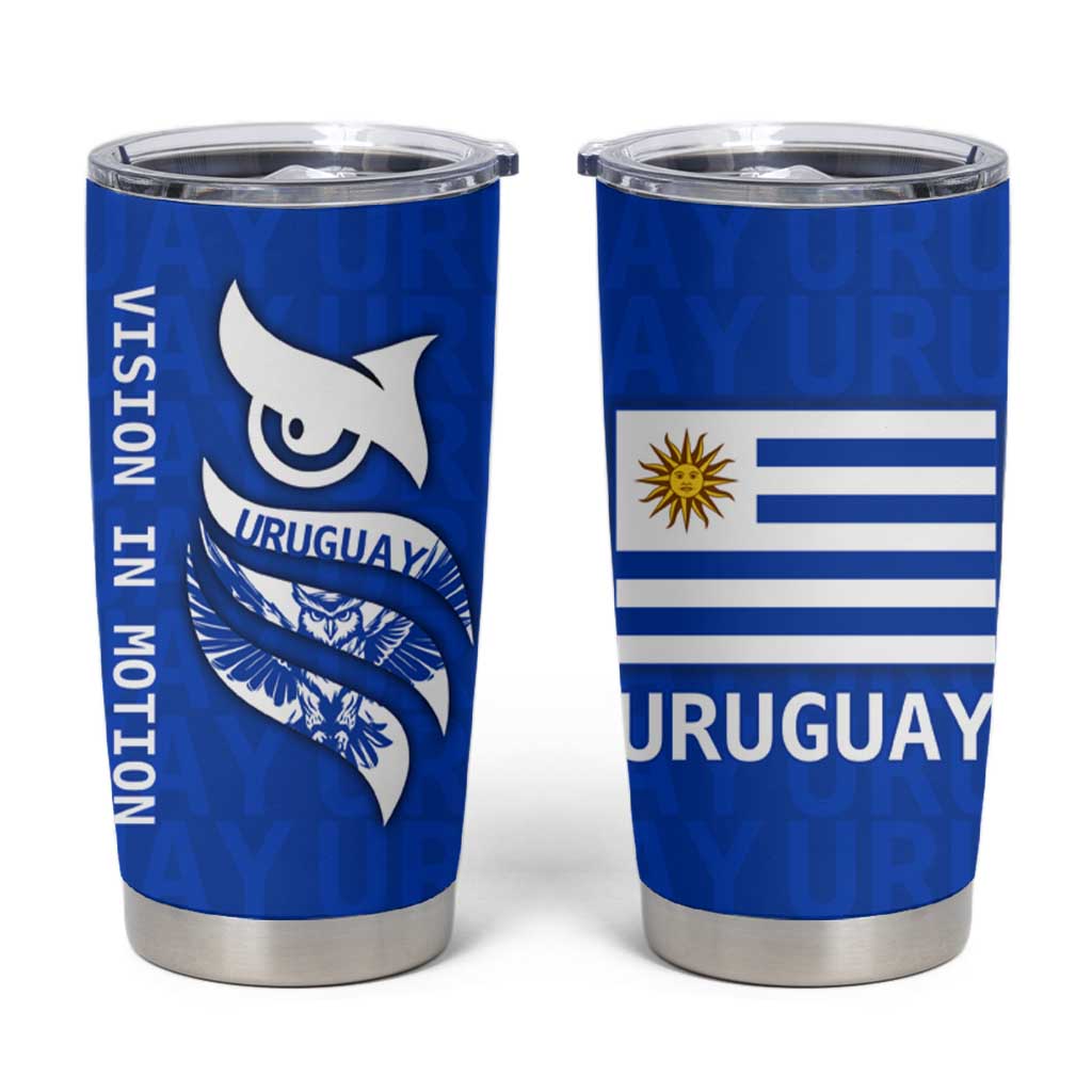 Uruguay Tumbler Cup with Owl Illustration Blue White Abstract Motion Design - Wonder Print Shop