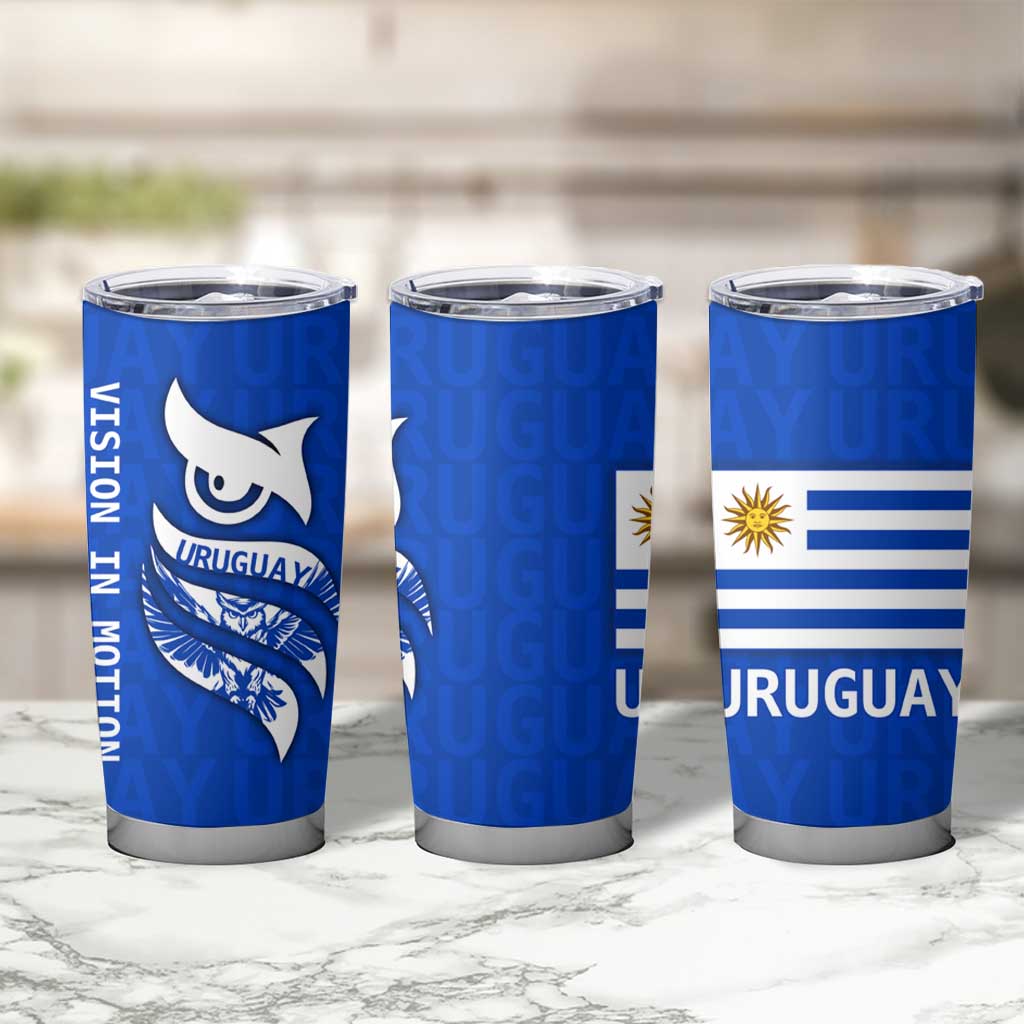 Uruguay Tumbler Cup with Owl Illustration Blue White Abstract Motion Design - Wonder Print Shop