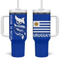 Uruguay Tumbler With Handle with Owl Illustration Blue White Abstract Motion Design - Wonder Print Shop