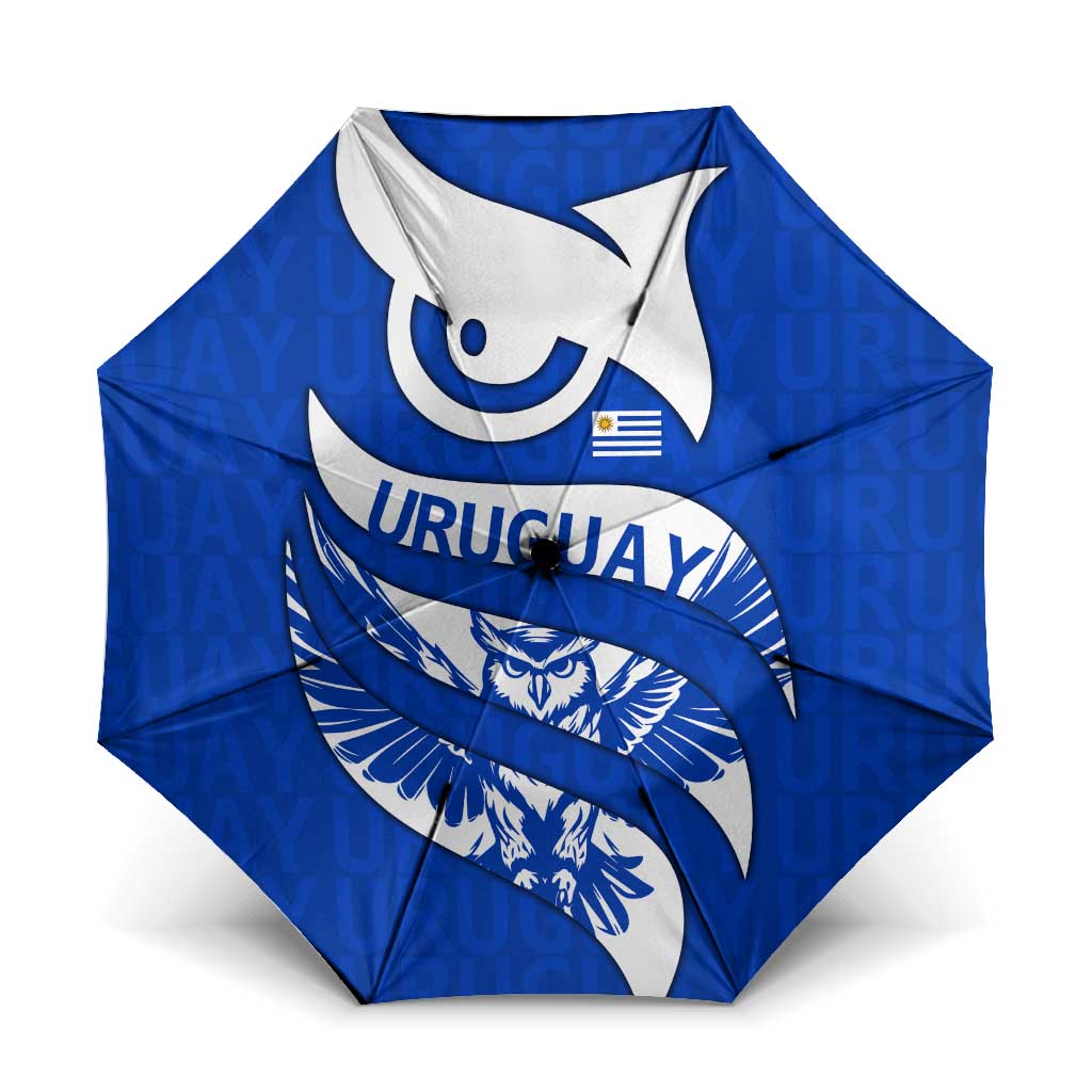 Uruguay Umbrella with Owl Illustration Blue White Abstract Motion Design - Wonder Print Shop