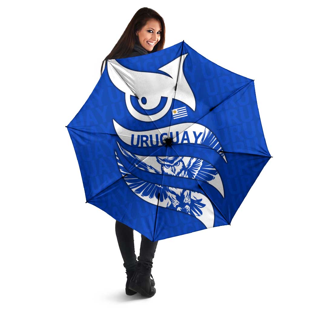 Uruguay Umbrella with Owl Illustration Blue White Abstract Motion Design - Wonder Print Shop