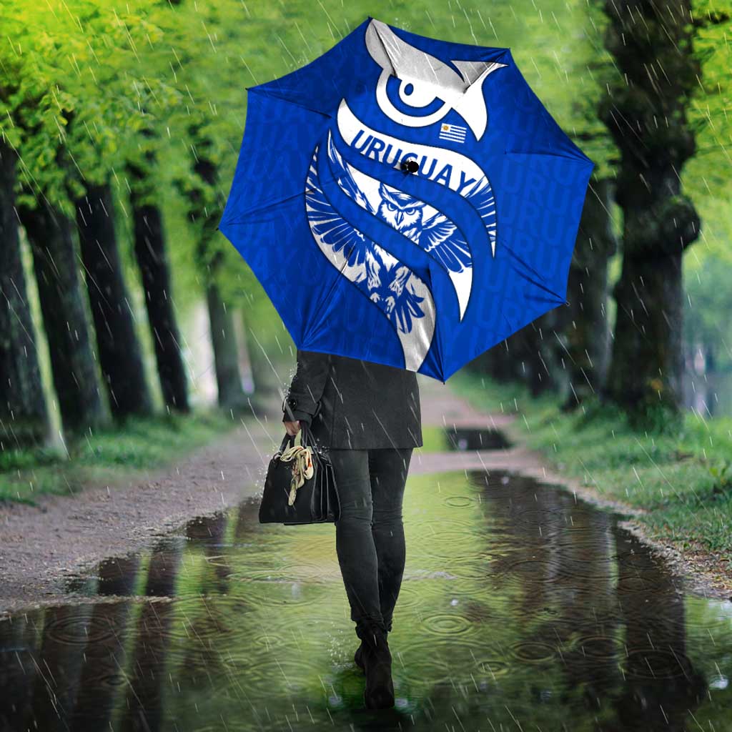 Uruguay Umbrella with Owl Illustration Blue White Abstract Motion Design - Wonder Print Shop