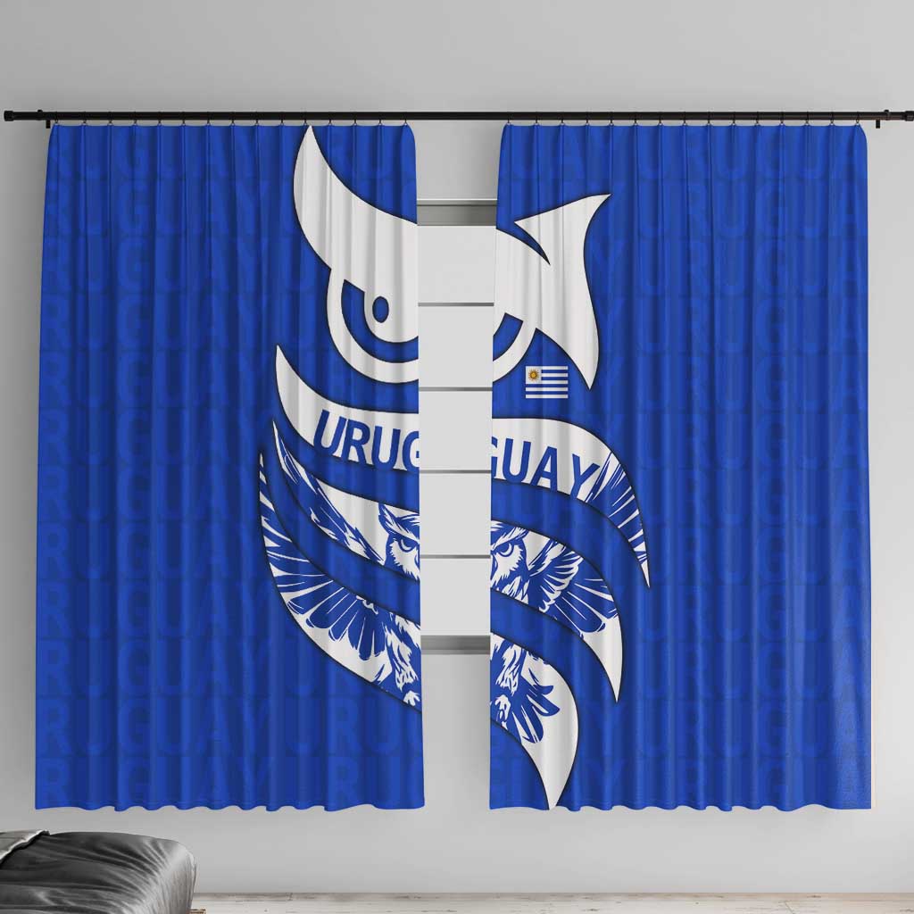 Uruguay Window Curtain with Owl Illustration Blue White Abstract Motion Design - Wonder Print Shop