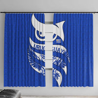 Uruguay Window Curtain with Owl Illustration Blue White Abstract Motion Design - Wonder Print Shop