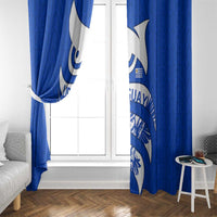 Uruguay Window Curtain with Owl Illustration Blue White Abstract Motion Design - Wonder Print Shop