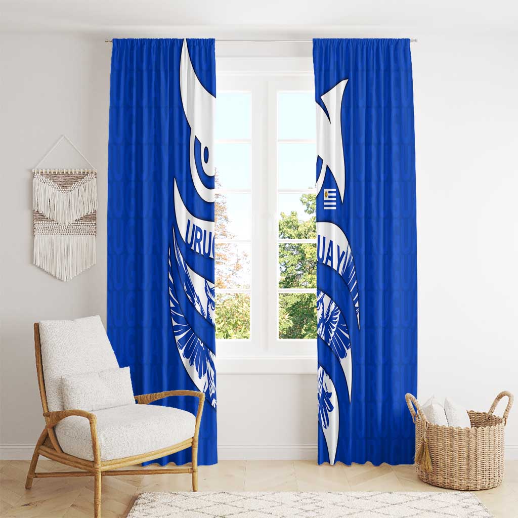 Uruguay Window Curtain with Owl Illustration Blue White Abstract Motion Design - Wonder Print Shop
