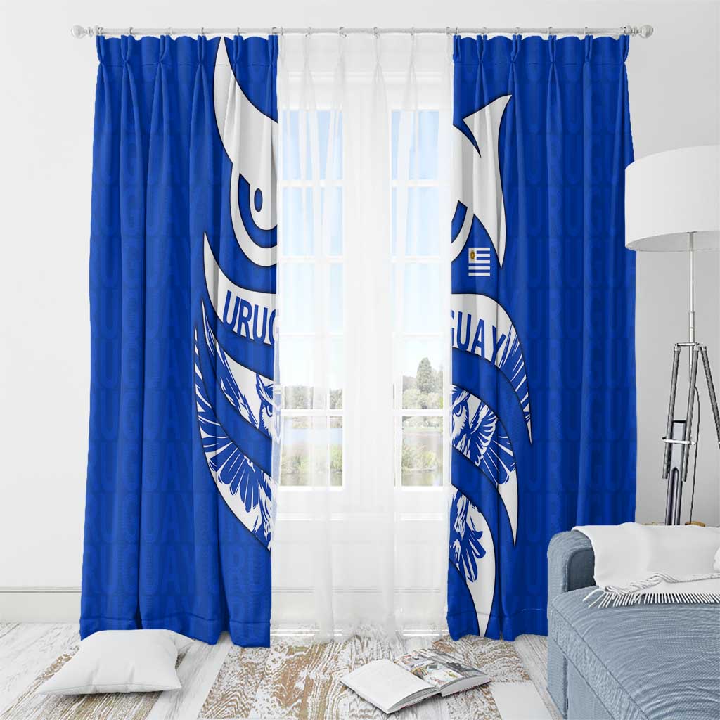 Uruguay Window Curtain with Owl Illustration Blue White Abstract Motion Design - Wonder Print Shop