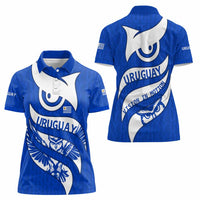 Uruguay Women Polo Shirt with Owl Illustration Blue White Abstract Motion Design - Wonder Print Shop