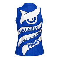Uruguay Women Sleeveless Polo Shirt with Owl Illustration Blue White Abstract Motion Design - Wonder Print Shop