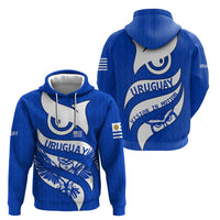 Uruguay Zip Hoodie with Owl Illustration Blue White Abstract Motion Design - Wonder Print Shop