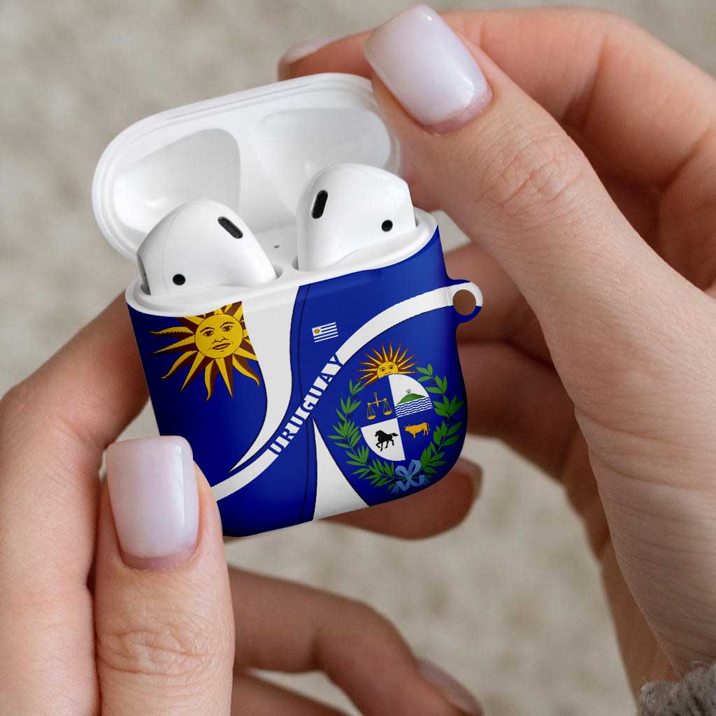 Uruguay AirPods Case with National Emblem and Sun Symbol Blue White Wave - Wonder Print Shop