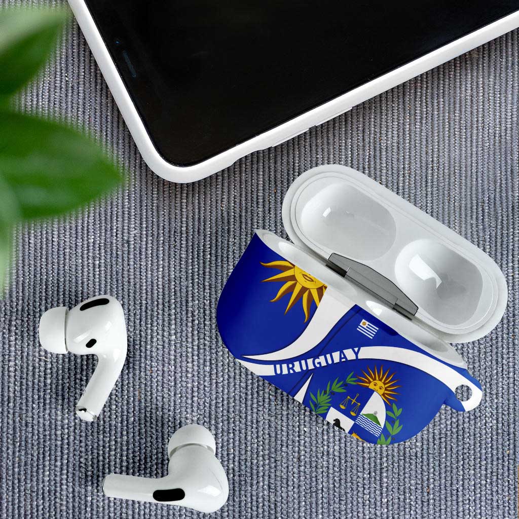 Uruguay AirPods Case with National Emblem and Sun Symbol Blue White Wave - Wonder Print Shop