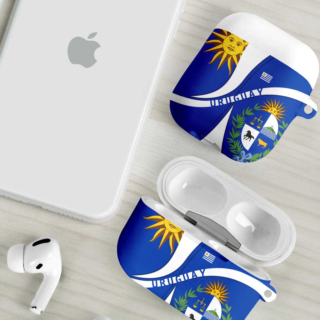 Uruguay AirPods Case with National Emblem and Sun Symbol Blue White Wave - Wonder Print Shop