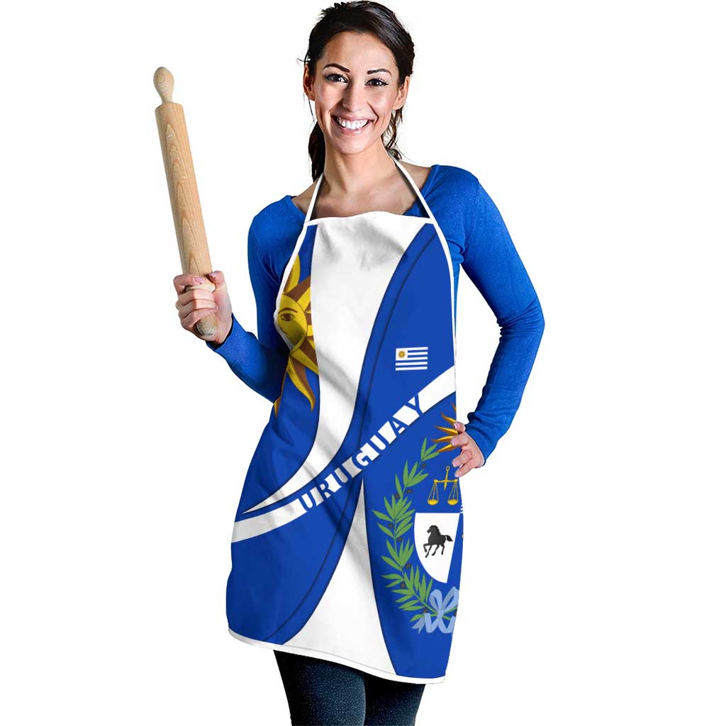 Uruguay Apron with National Emblem and Sun Symbol Blue White Wave - Wonder Print Shop