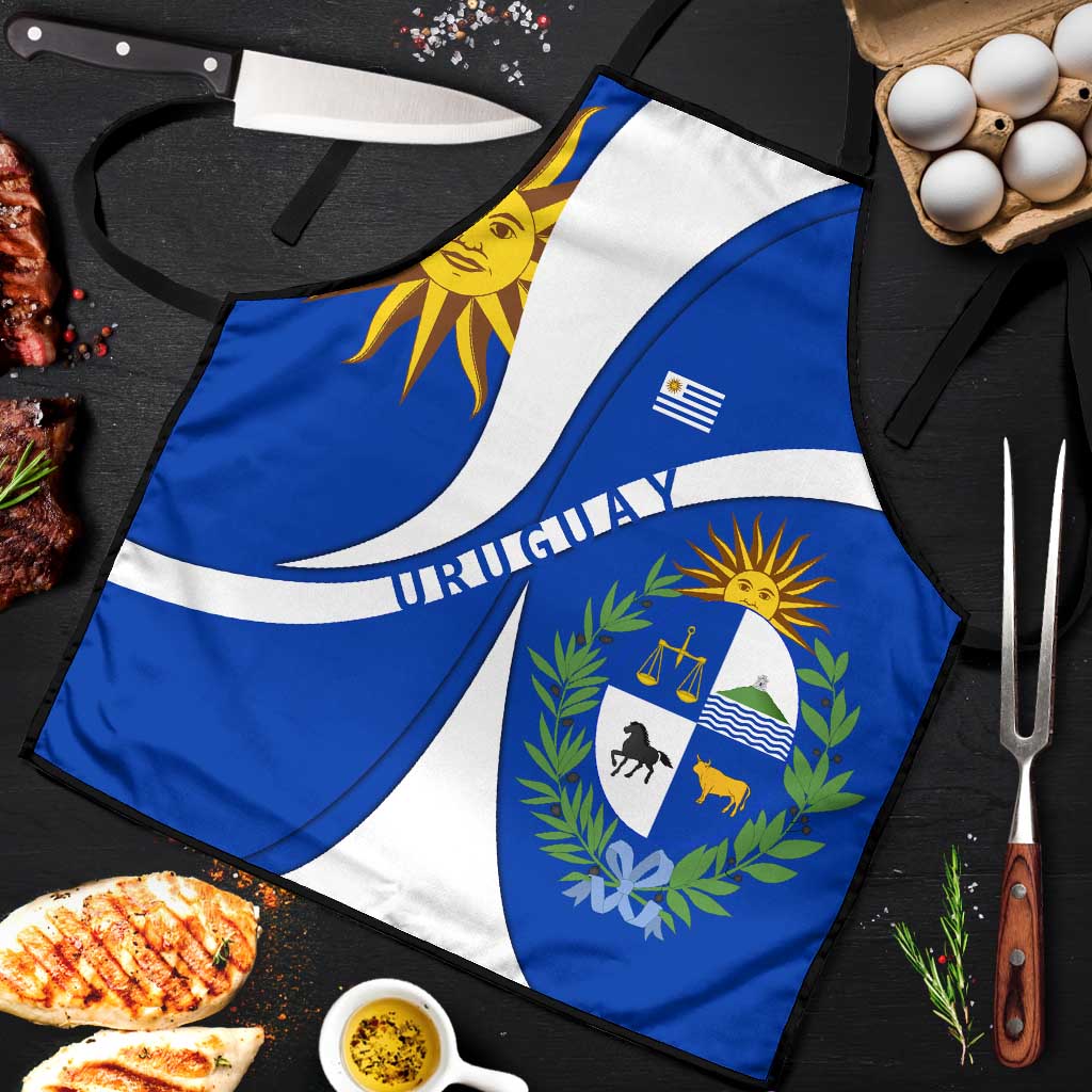 Uruguay Apron with National Emblem and Sun Symbol Blue White Wave - Wonder Print Shop